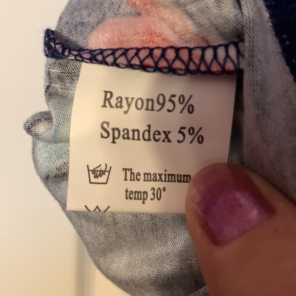 Blue tank top with pink flowers v neck with criss cross straps above size large - Picture 4 of 5